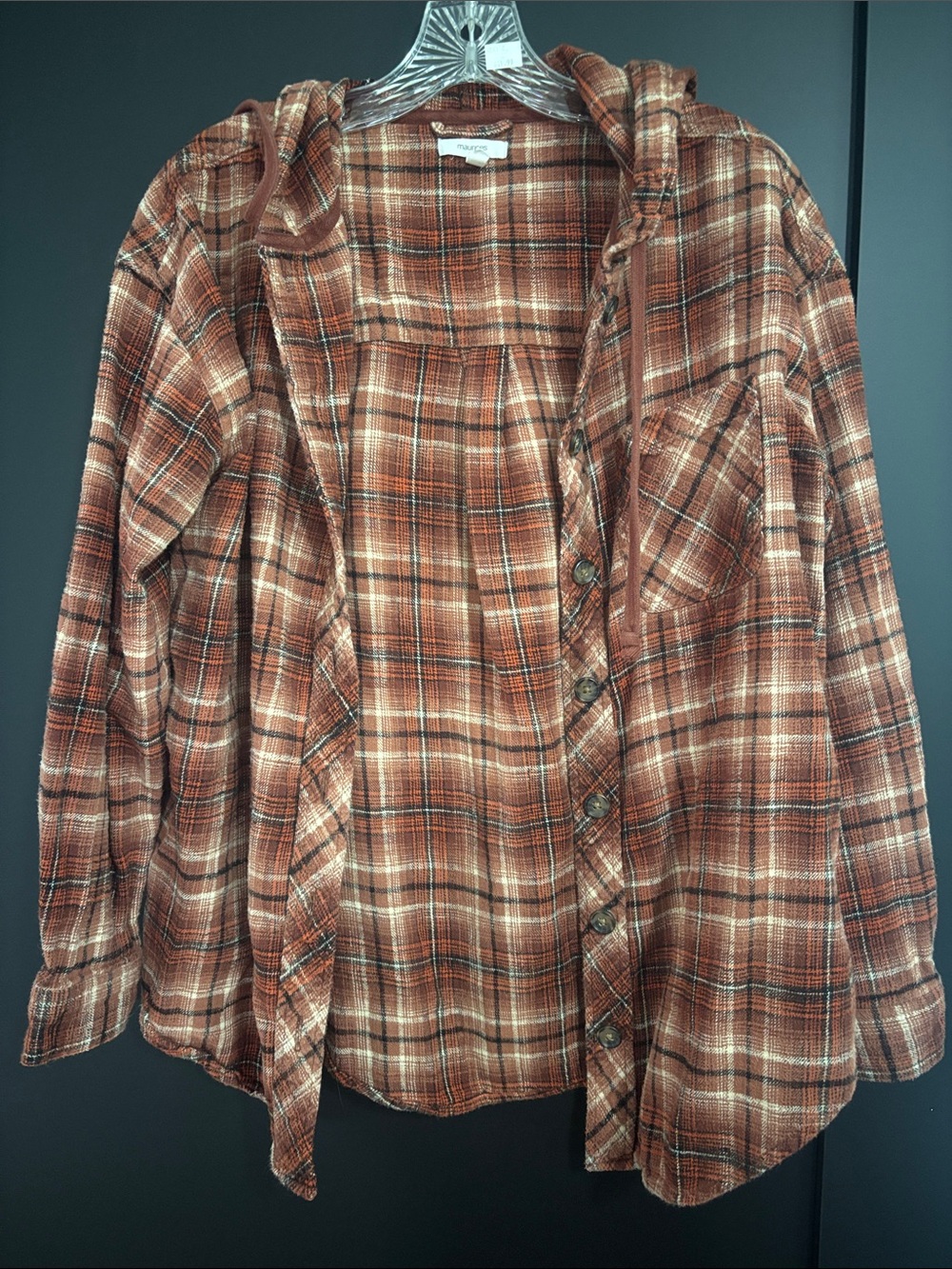 Maurices Rust and Brown Plaid Shirt Jacket